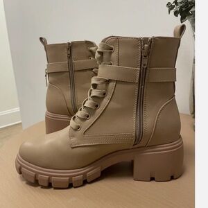 H&M Tan Lace-Up Chunky Combat Boots with Side Zips
